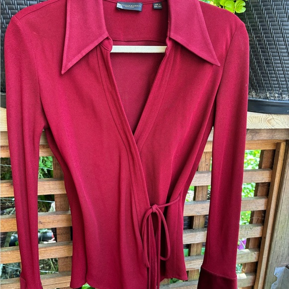 Donna Karan Tops - Beautiful rich burgundy/red,fine jersey-like, wrap around, long sleeve blouse.